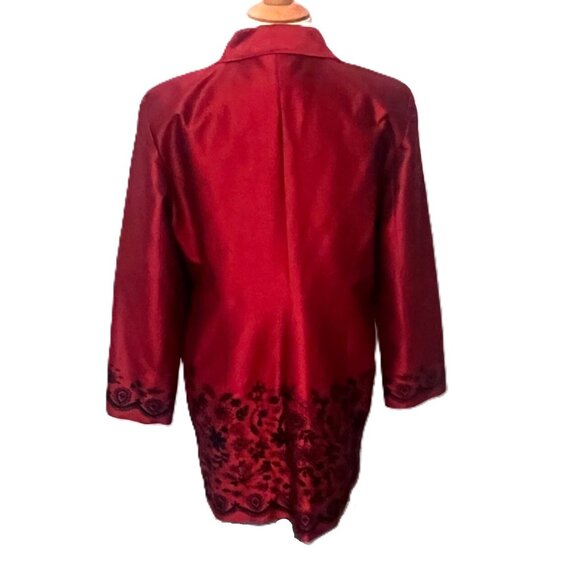 Silk Land Womens Long Sleeve Blazer Jacket Red 12 Christmas Holiday Embroidered - Picture 5 of 10